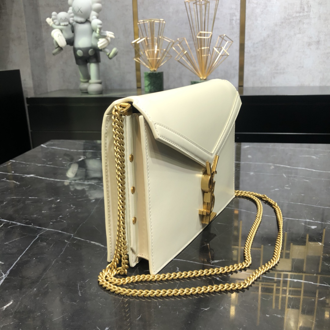 Saint Laurent Cassandera Medium Calfskin Shoulder Bag White 532750